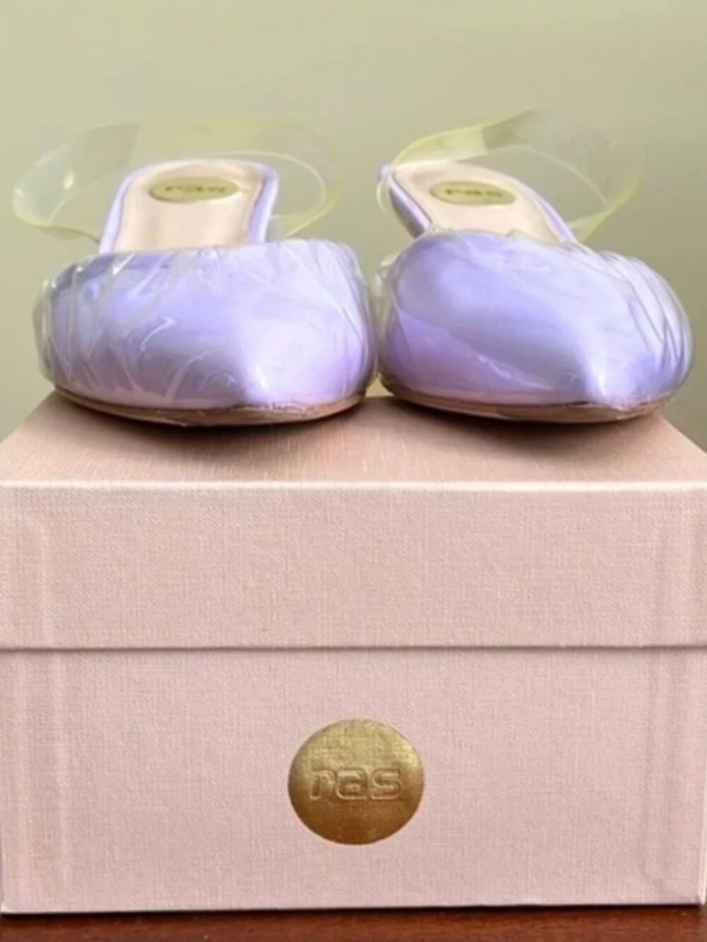 Almost New in Box - Ras - Lavender Mule with Transparent Slingback - 39 / U.S. 9